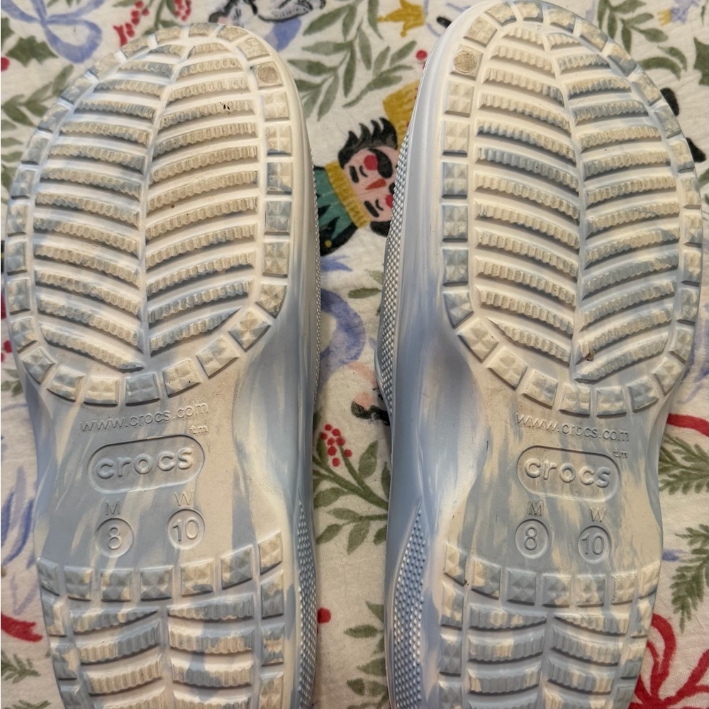 CROCS White & Light Blue Marble Slip-On Sandals - Picture 2 of 2